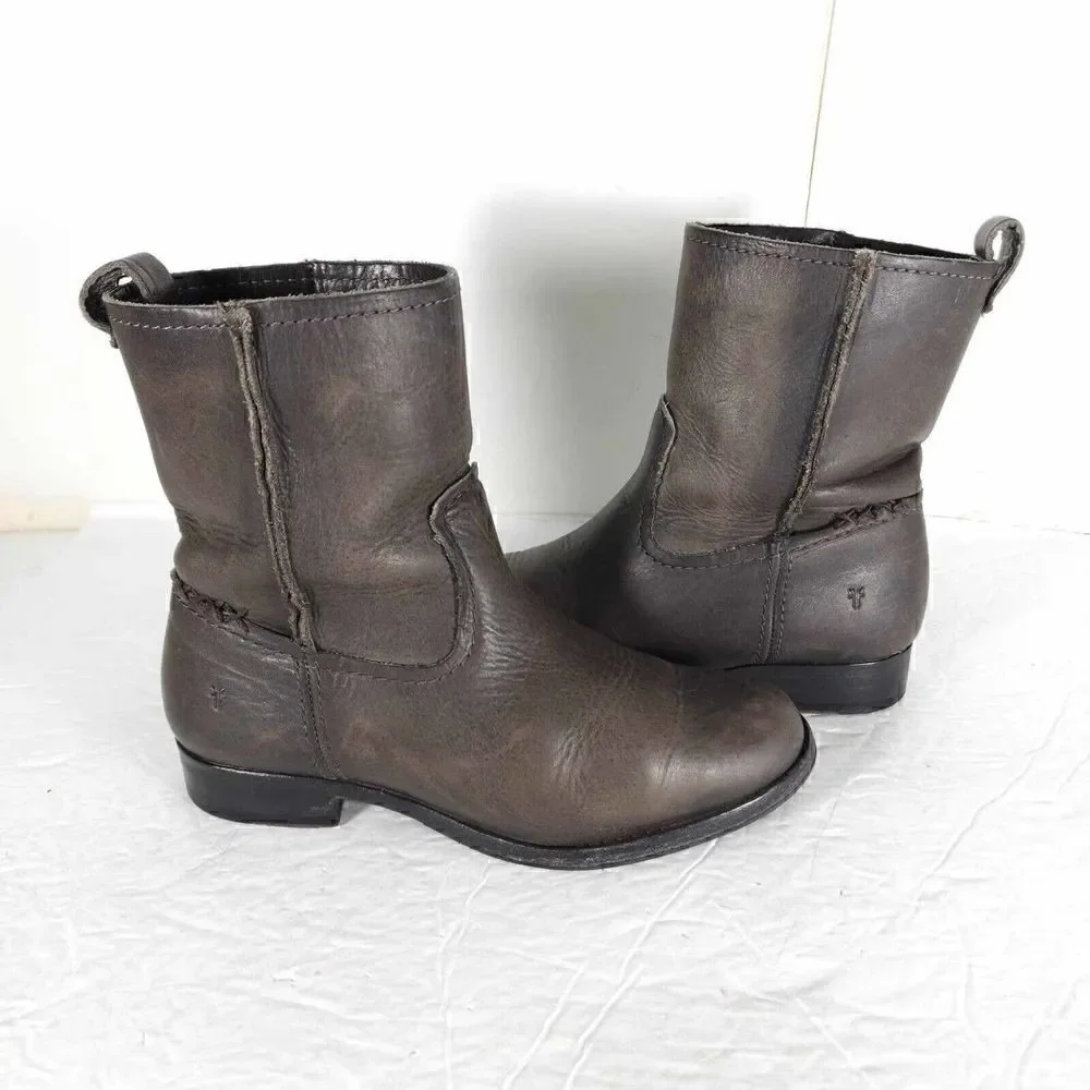 Frye Women's Melissa Slouch Short US 5,5 Brown Leather Pull On Ankle Boots